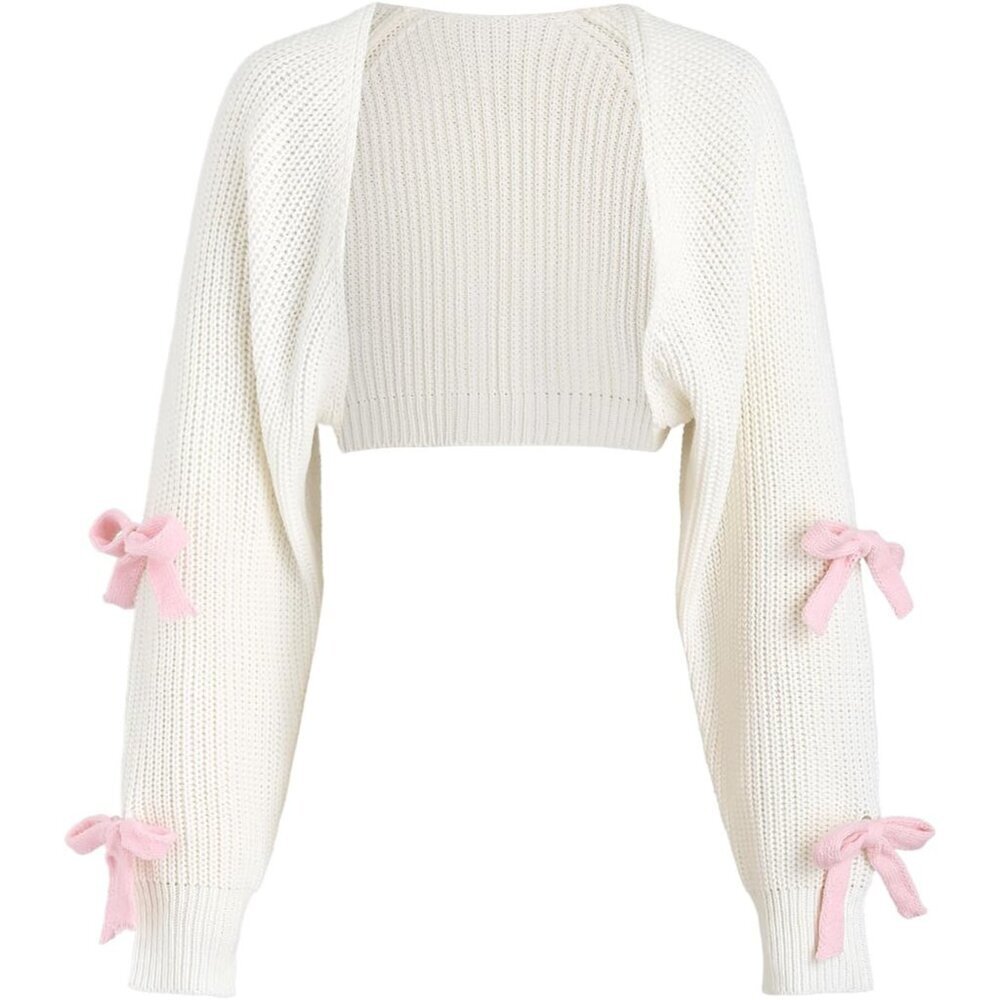 Women's Cropped Knitted Cardigan Open Front Long Sleeve Cute Top - Picture 1 of 6